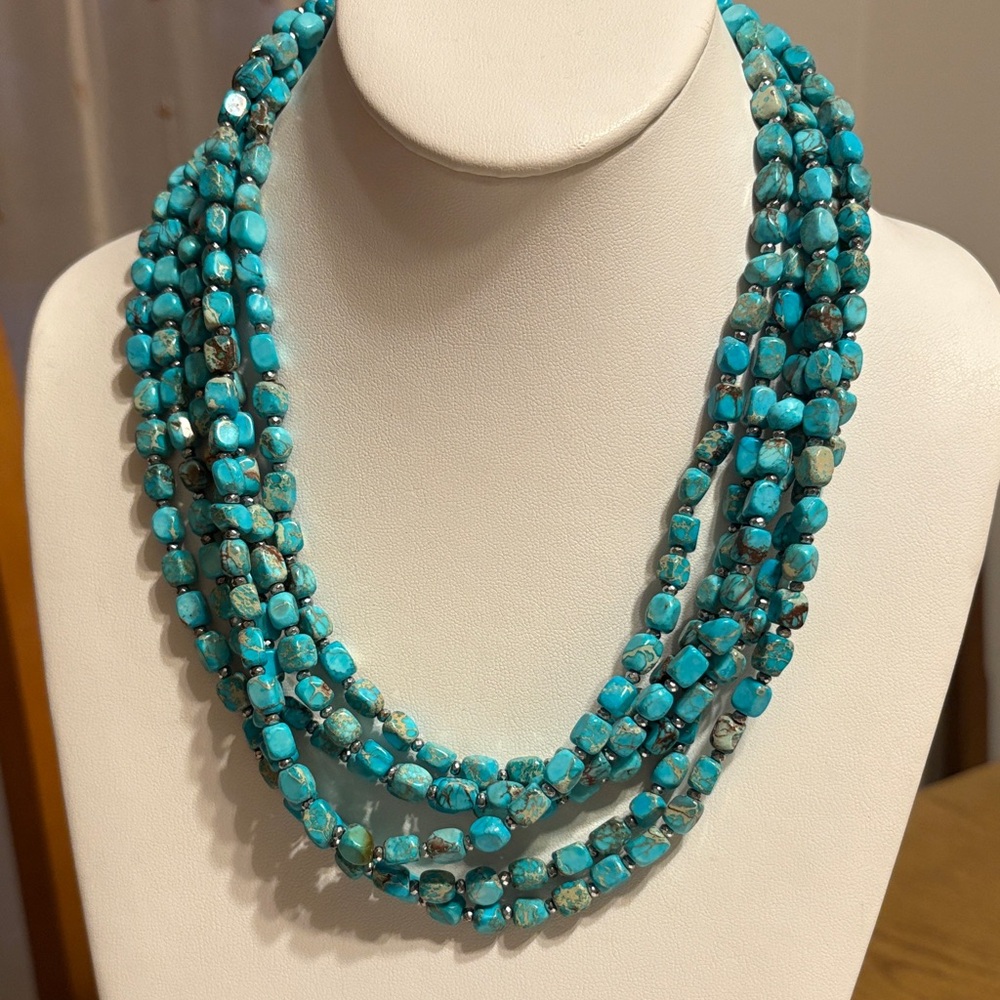 6 Strand Turquoise Color Beaded Necklace